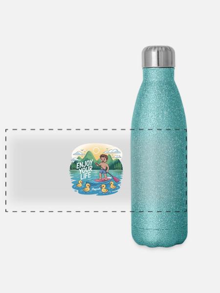 Enjoy Your Life - Flappach SUP-Spaß - Panorama Glitzer Isolierflasche 500 ml - Blau Glitzer - Vorne