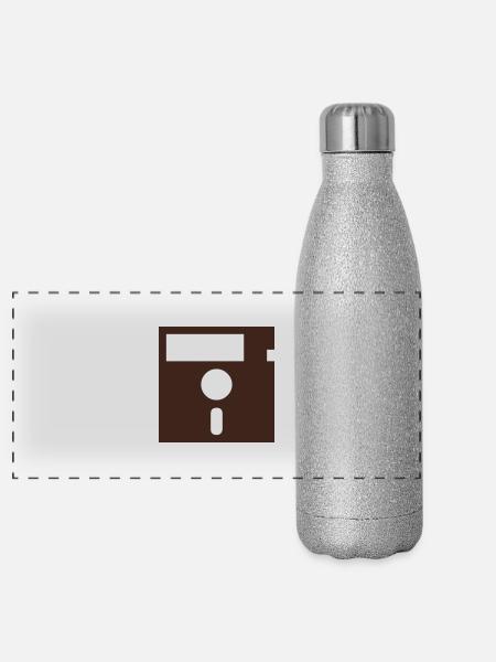 Disquette Retro - Gourde isotherme panoramique pailletée 500 ml - paillettes argentées - Devant