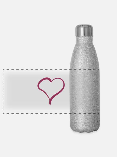 Coeur Peint en Rouge - Gourde isotherme panoramique pailletée 500 ml - paillettes argentées - Devant