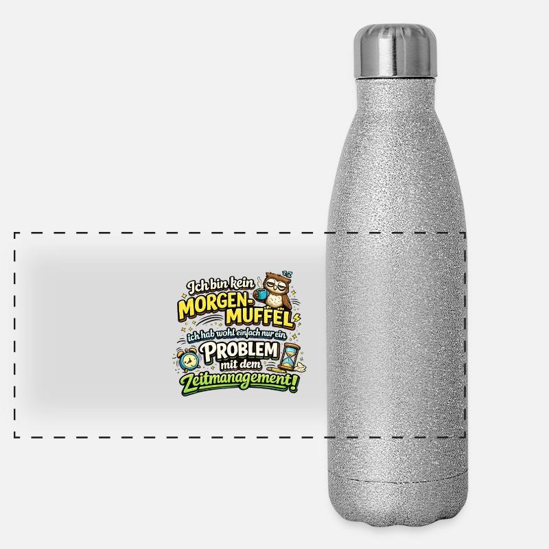 Morgenmuffel mit Zeitmanagement-Problem - Panorama Glitzer Isolierflasche 500 ml - Silber Glitzer