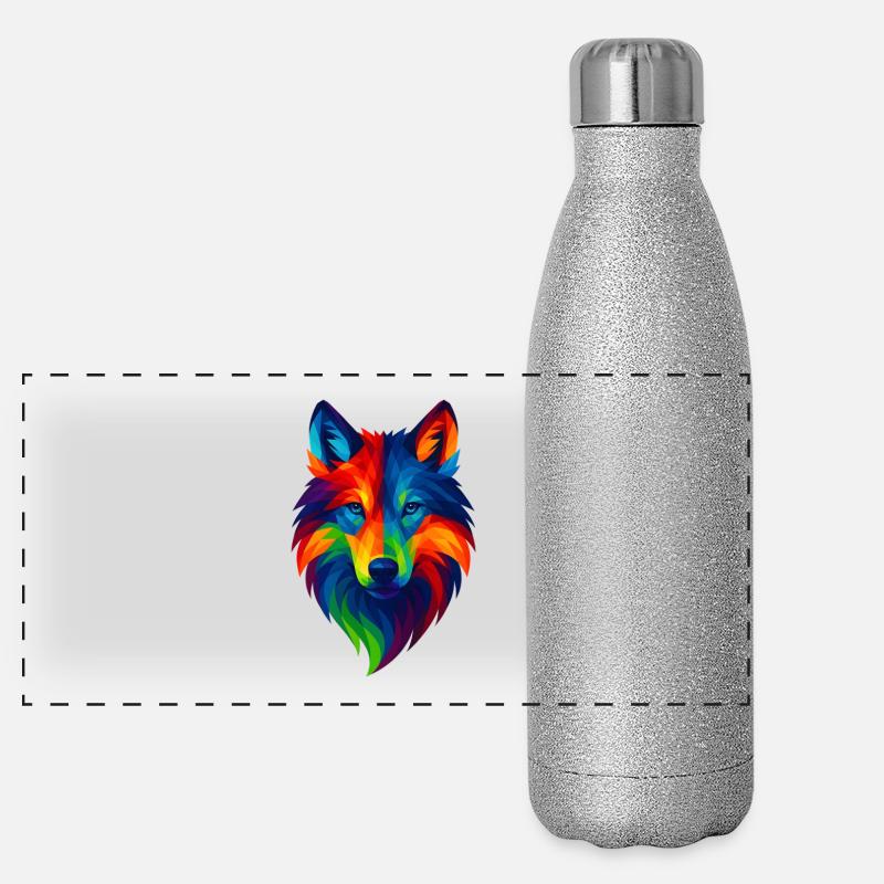 WPAP Polygon Style Animaux Loup Gourde isotherme panoramique pailletée 500 ml