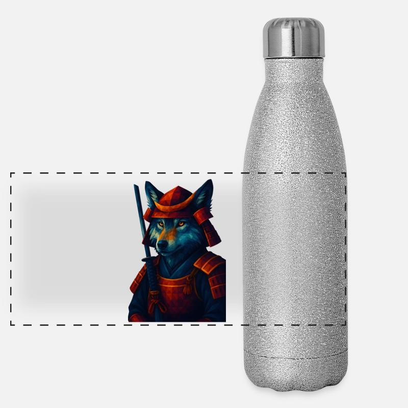 WPAP Stil Tier - Samurai Wolf altertümlich Rüstung Panorama Glitzer Isolierflasche 500 ml