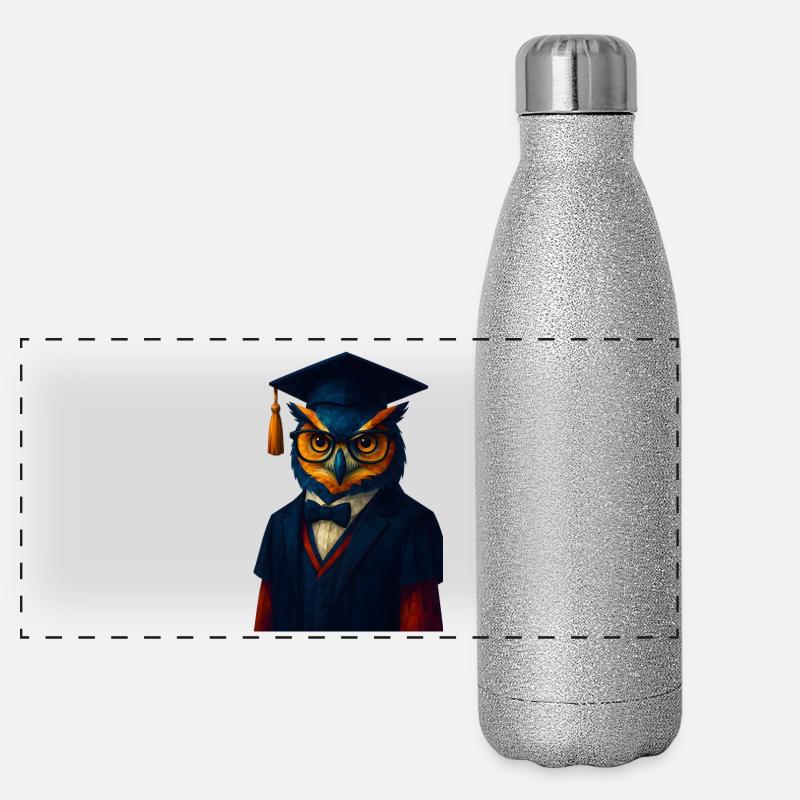 WPAP Style Animal - Hibou en tenue de professeur noeud papillon Gourde isotherme panoramique pailletée 500 ml