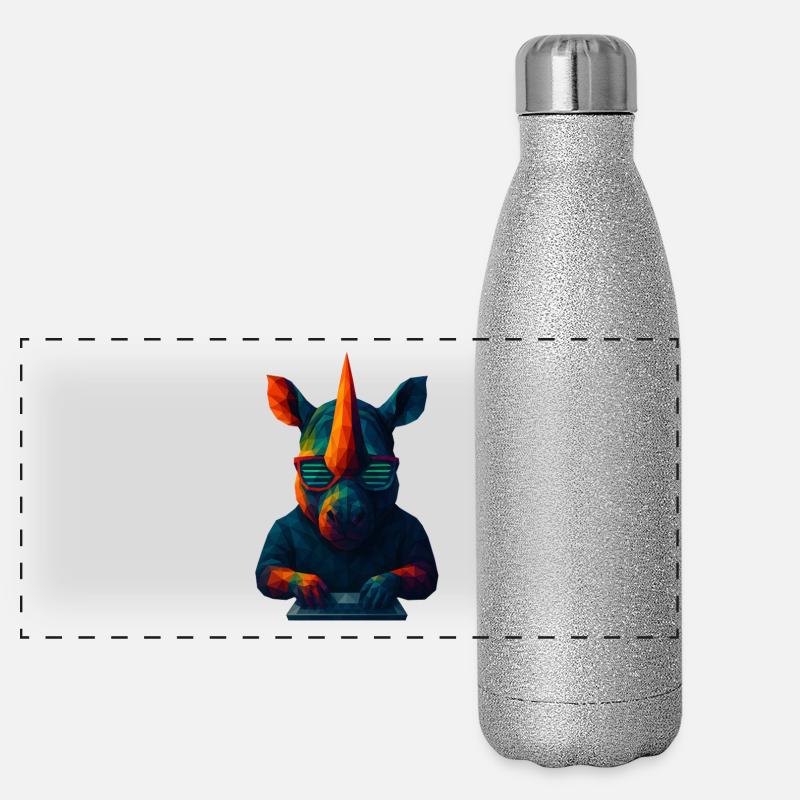 WPAP Stil Tiere - Techno Rhino mit Sonnenbrille Panorama Glitzer Isolierflasche 500 ml