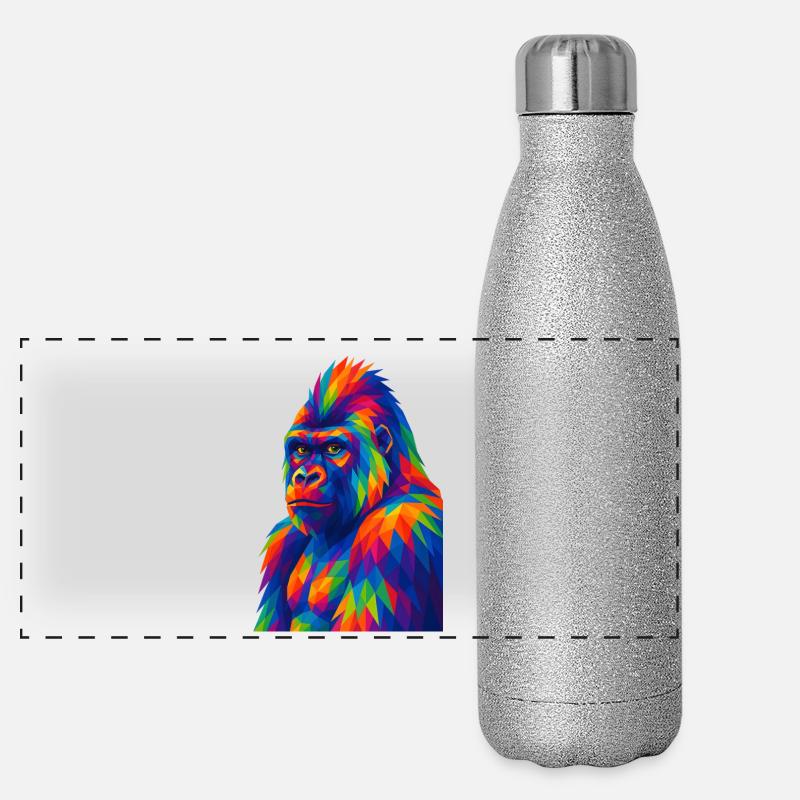 Animaux de style polygone WPAP - Portrait de gorille Gourde isotherme panoramique pailletée 500 ml