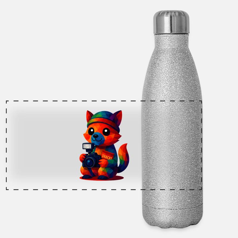 WPAP Polygon Kawaii Style Animaux Bébé Renard Photographe Gourde isotherme panoramique pailletée 500 ml