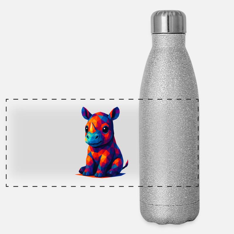 WPAP Polygon Kawaii Style Baby Rhino Panoramic Glitter Thermal Bottle 500 ml