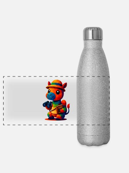 WPAP Polygon Style Tiere Kamel Reiseführer - Panorama Glitzer Isolierflasche 500 ml - Silber Glitzer - Vorne