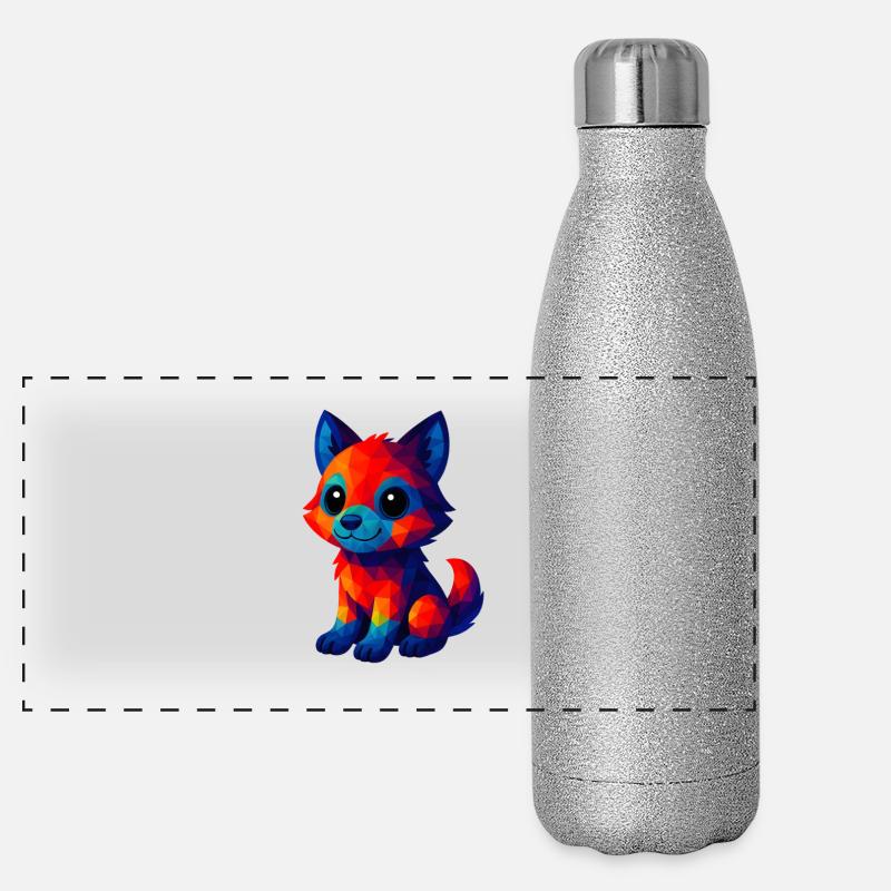 WPAP Polygon Kawaii Style Baby Wolf Panoramic Glitter Thermal Bottle 500 ml