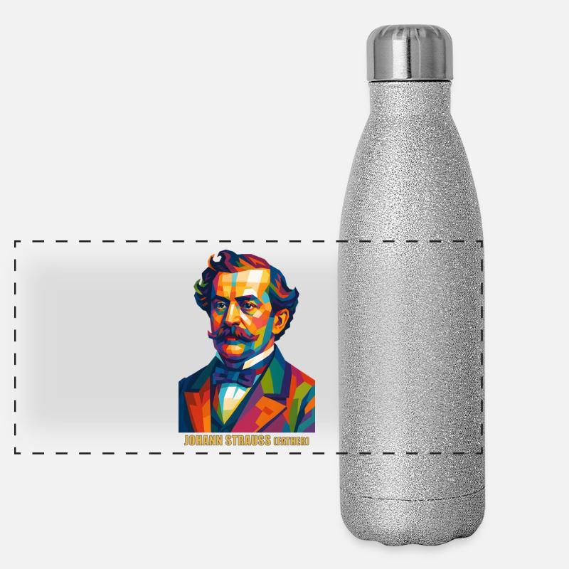 WPAP Polygon Portrait Johann Strauss (Vater) Panorama Glitzer Isolierflasche 500 ml