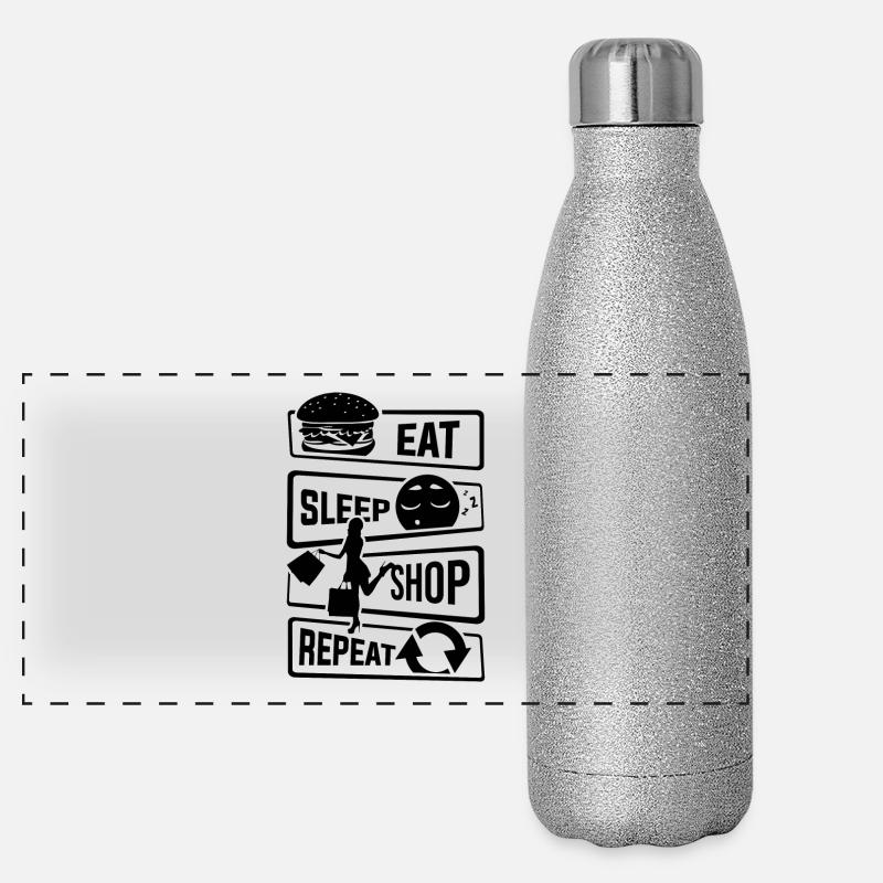 Eat Sleep Shop Repeat - Einkauf Schuhe Geschäft Panorama Glitzer Isolierflasche 500 ml