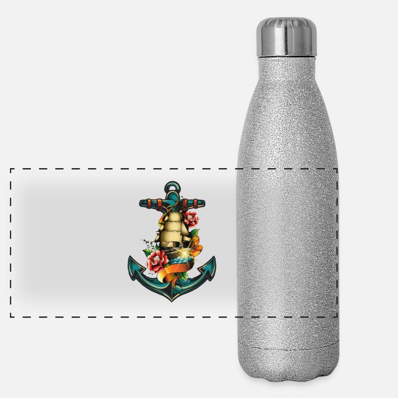 Ancre tatouage bateau rose mer Gourde isotherme panoramique pailletée 500 ml