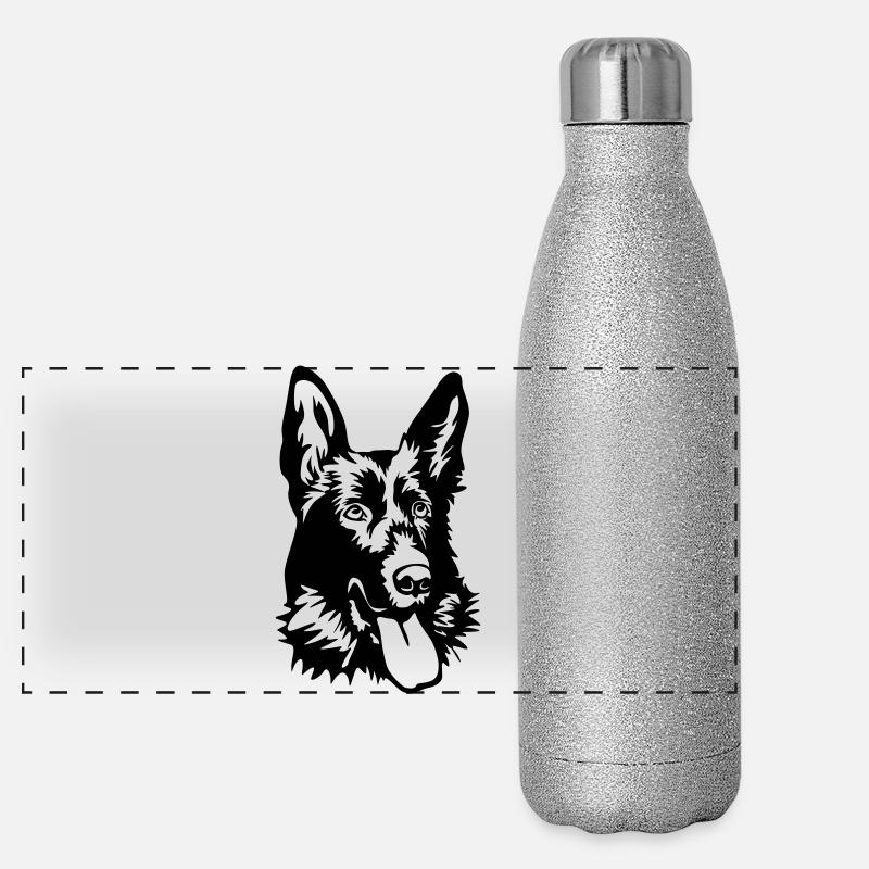 Deutscher Schäferhund Kopf Panorama Glitzer Isolierflasche 500 ml