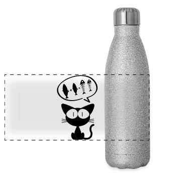 chat, chat humour, propriétaire de chat - Gourde isotherme panoramique pailletée 500 ml - paillettes argentées - Devant