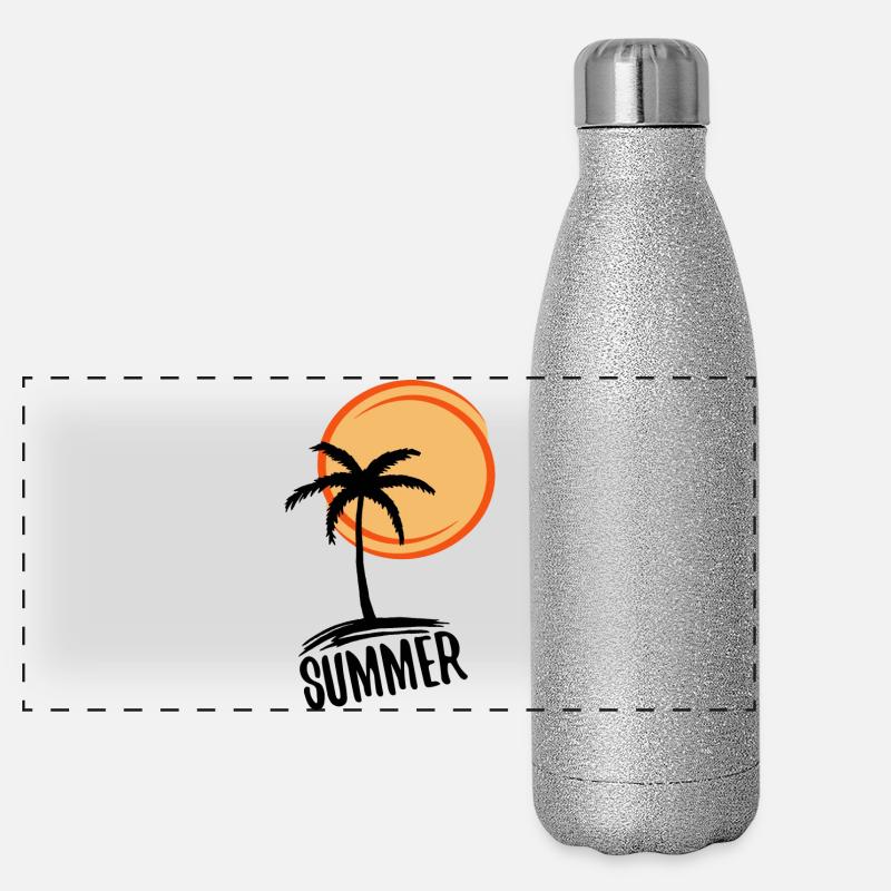 Holidays and summer in paradise (black) Panoramic Glitter Thermal Bottle 500 ml