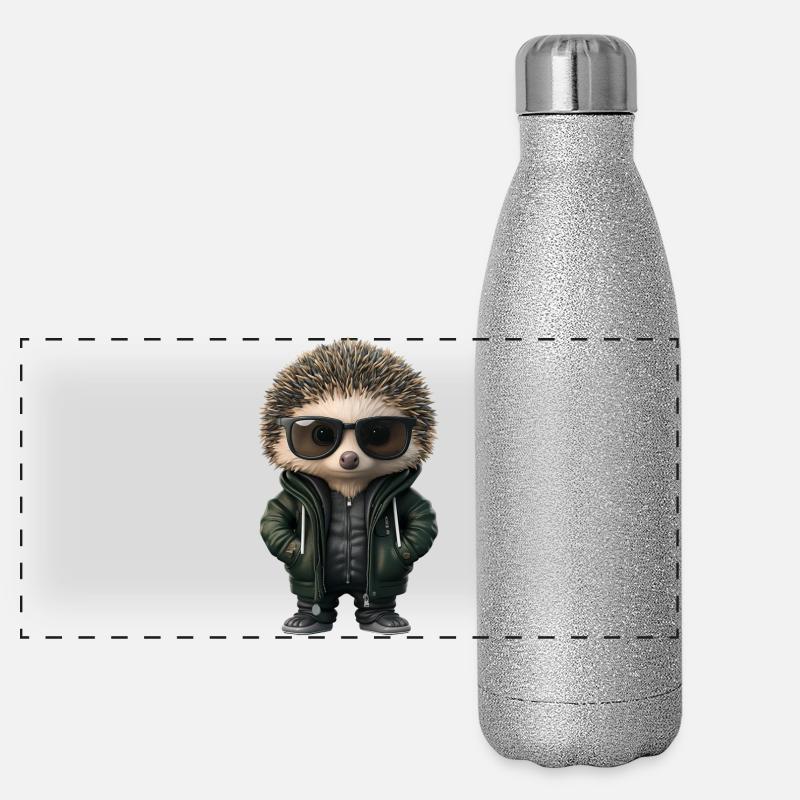 cool hedgehog with sunglasses and hooded jacket Panoramic Glitter Thermal Bottle 500 ml
