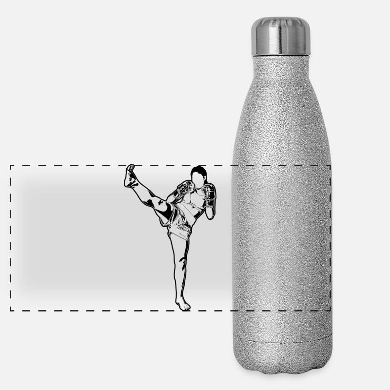 Weiblicher Kickboxer Panorama Glitzer Isolierflasche 500 ml