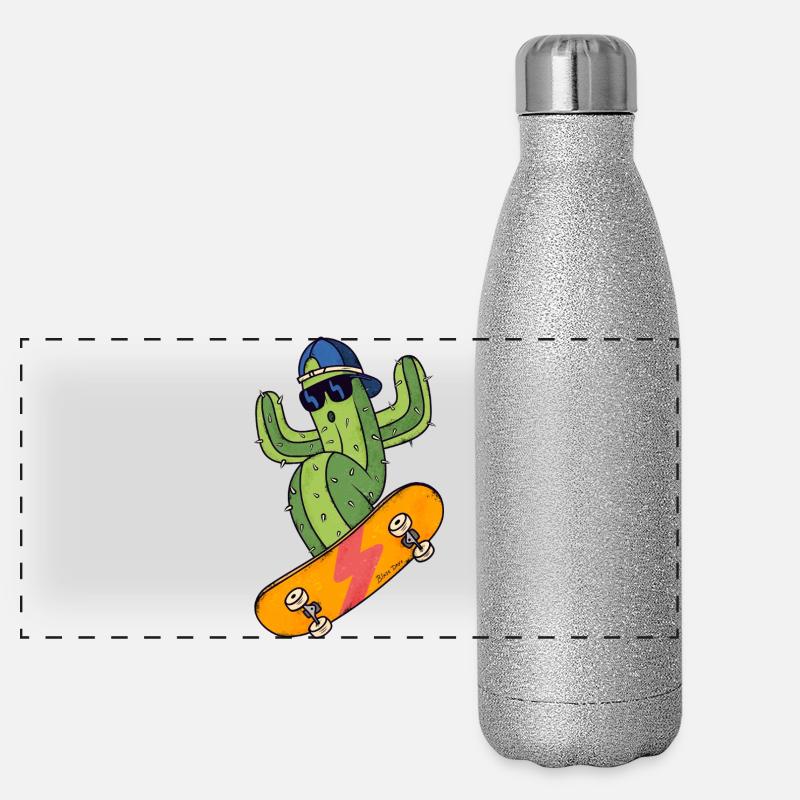 Cactus Skater - Panoramic Glitter Thermal Bottle 500 ml - silver glitter