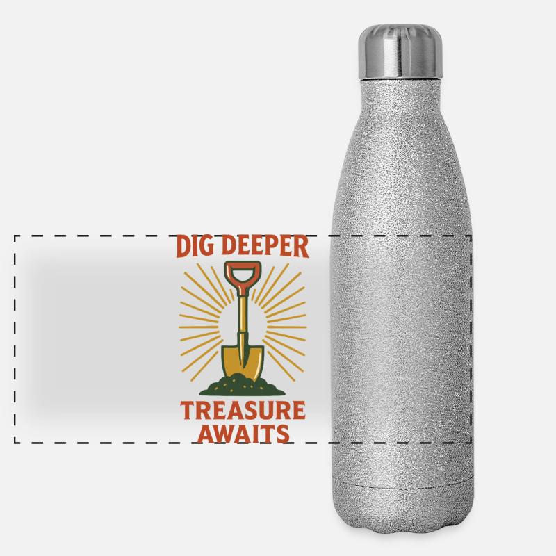 Dig Deeper Treasure Awaits Metal Detecting Panoramic Glitter Thermal Bottle 500 ml