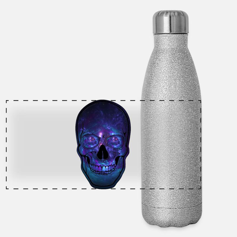 Galactic Skull Nebula - Panoramic Glitter Thermal Bottle 500 ml - silver glitter
