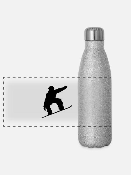 snowboarder, snowboarding - Panoramic Glitter Thermal Bottle 500 ml - silver glitter - Front