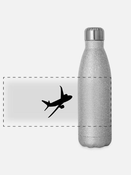flugzeug - Panorama Glitzer Isolierflasche 500 ml - Silber Glitzer - Vorne