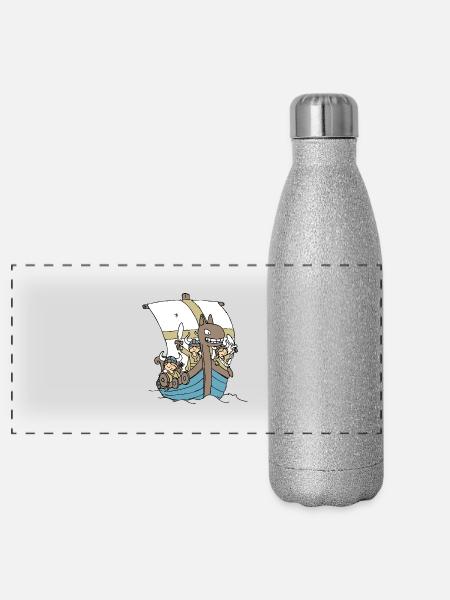 Viking Boat front - Gourde isotherme panoramique pailletée 500 ml - paillettes argentées - Devant