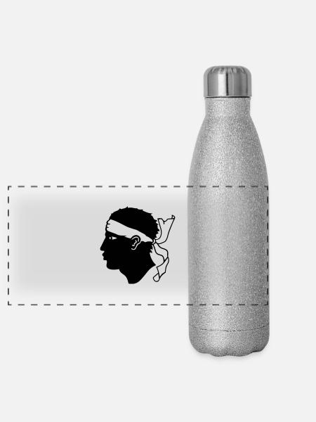 Corsica Korsika - Panorama Glitzer Isolierflasche 500 ml - Silber Glitzer - Vorne