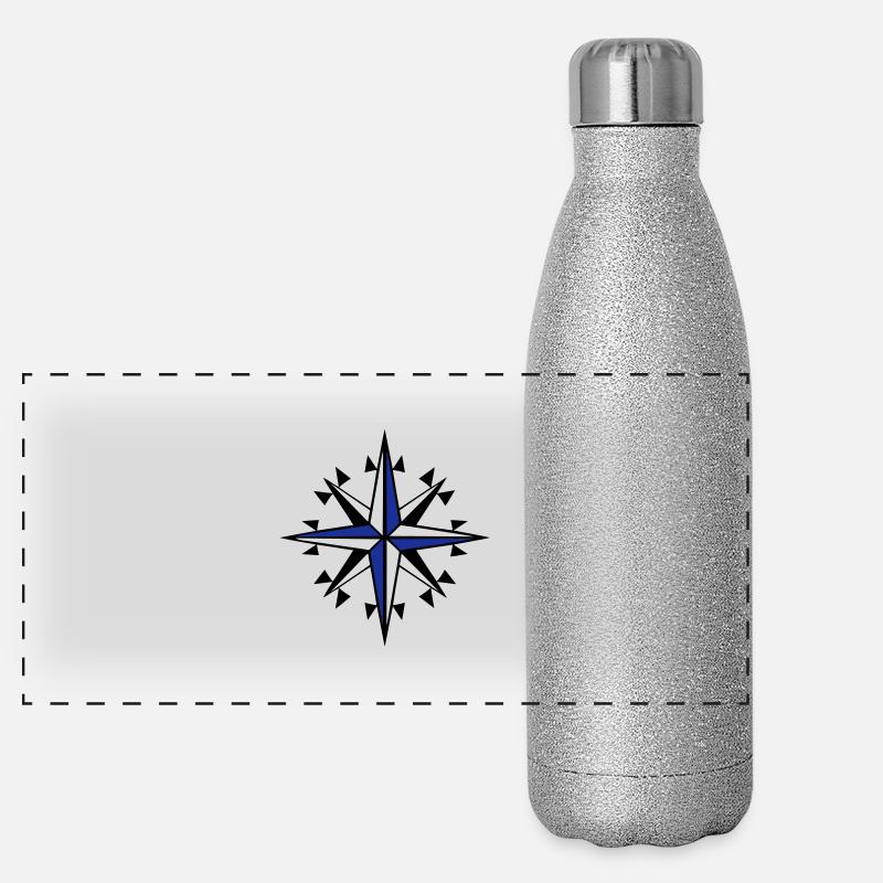 Kompass, Kompass, Windrose Segel Panorama Glitzer Isolierflasche 500 ml