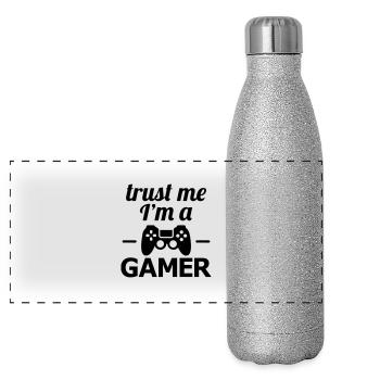 gamer - Gourde isotherme panoramique pailletée 500 ml - paillettes argentées - Devant