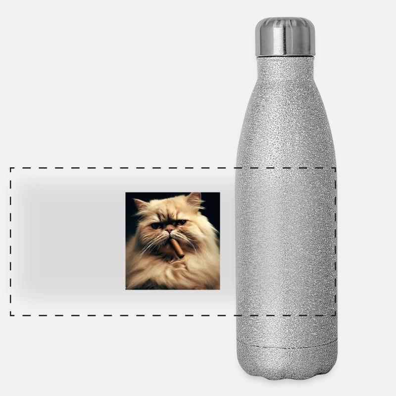 Chat persan Negan avec cigare Gourde isotherme panoramique pailletée 500 ml