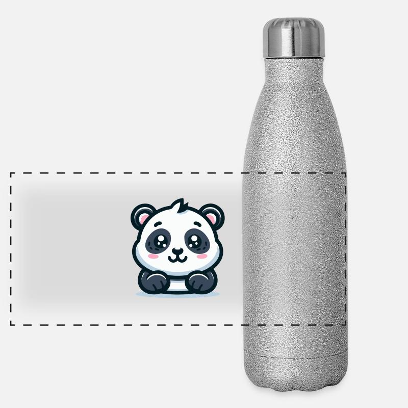 Panda Bear: Cartoon Theme - Panoramic Glitter Thermal Bottle 500 ml - silver glitter