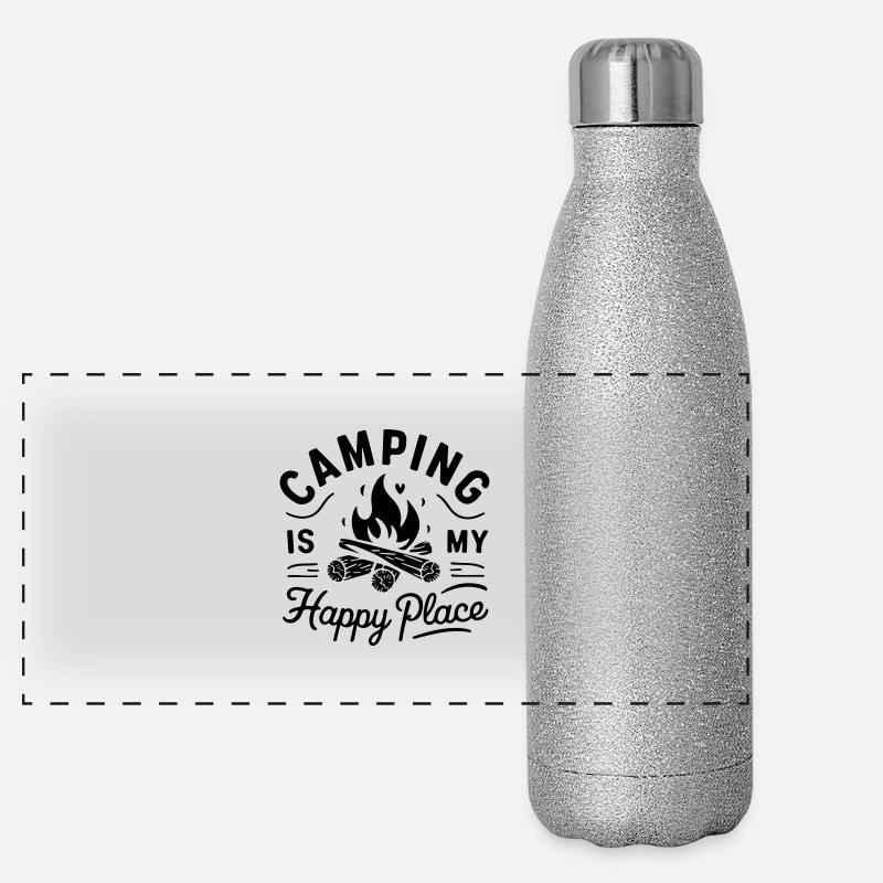 Camping ist mein glücklicher Ort. Panorama Glitzer Isolierflasche 500 ml
