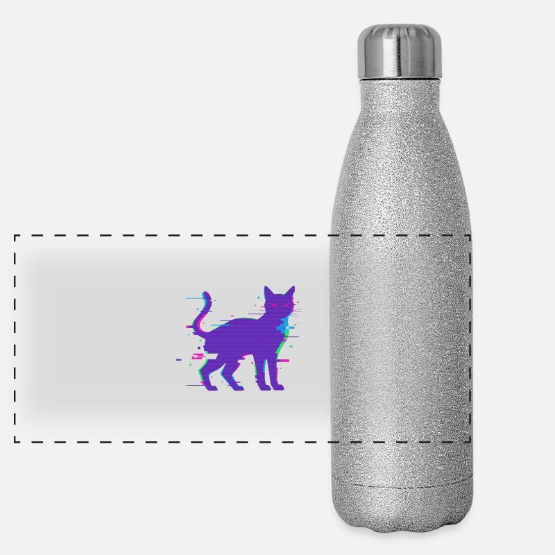 Glitch Cat Cyberpunk – Retro 90er Vaporwave Panorama Glitzer Isolierflasche 500 ml