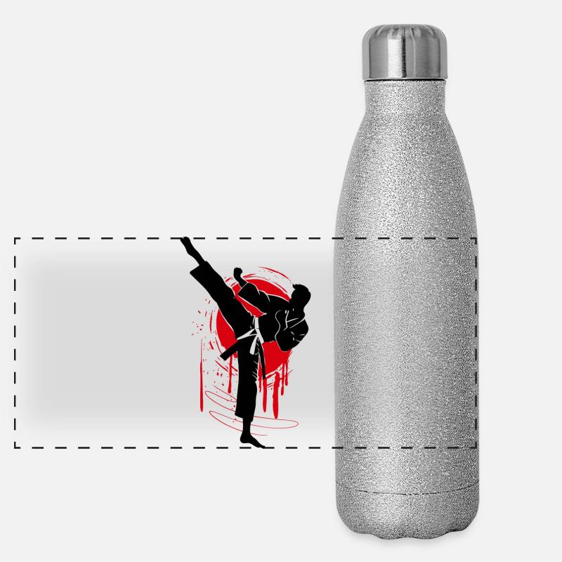 Judo Fighter Silhouette, Red Black Abstract Panoramic Glitter Thermal Bottle 500 ml