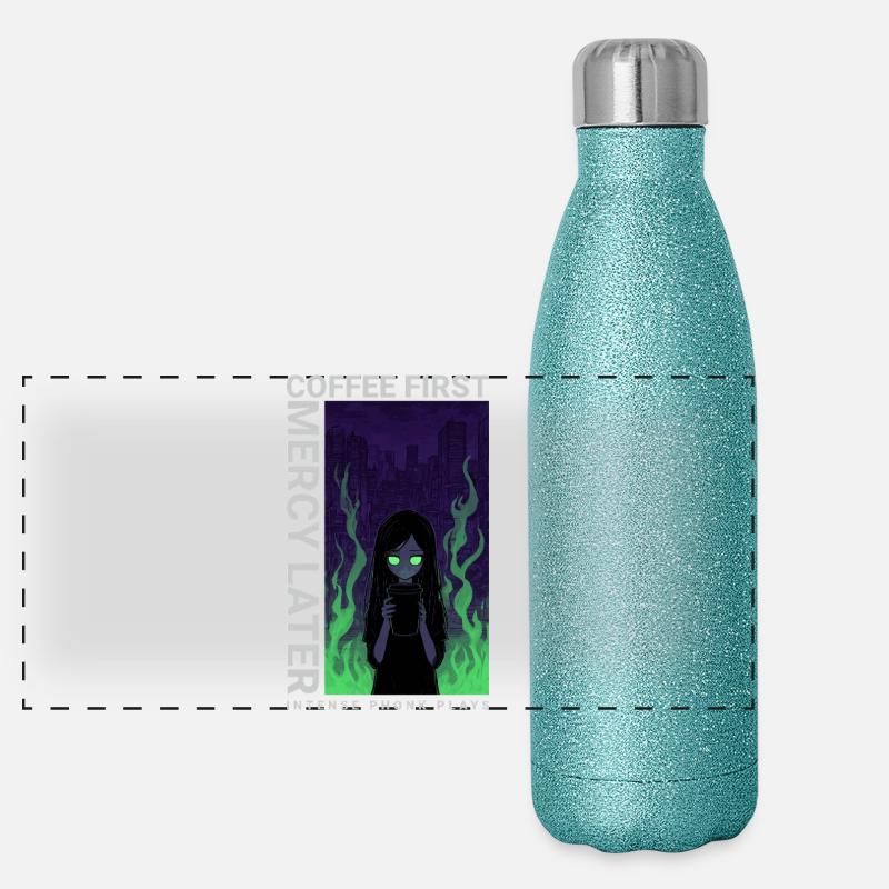 Café Vaporwave d'abord Miséricorde plus tard Art néon Gourde isotherme panoramique pailletée 500 ml
