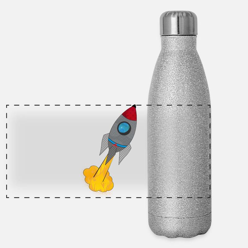 Colorful rocket at launch Panoramic Glitter Thermal Bottle 500 ml