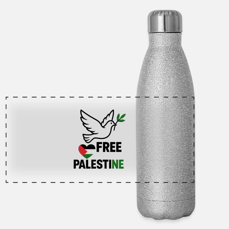 Colombe de Palestine libre Gourde isotherme panoramique pailletée 500 ml