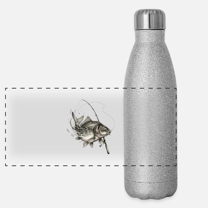Carp Fish Rod Fishing Ink Vector Panoramic Glitter Thermal Bottle 500 ml