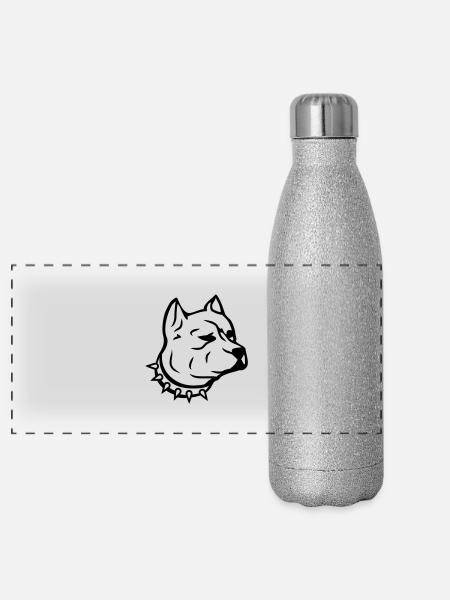pit_dog_c1 - Gourde isotherme panoramique pailletée 500 ml - paillettes argentées - Devant