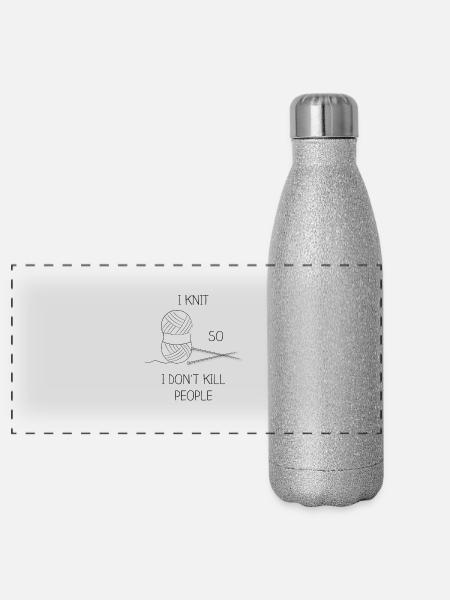 I Knit - Panorama Glitzer Isolierflasche 500 ml - Silber Glitzer - Vorne