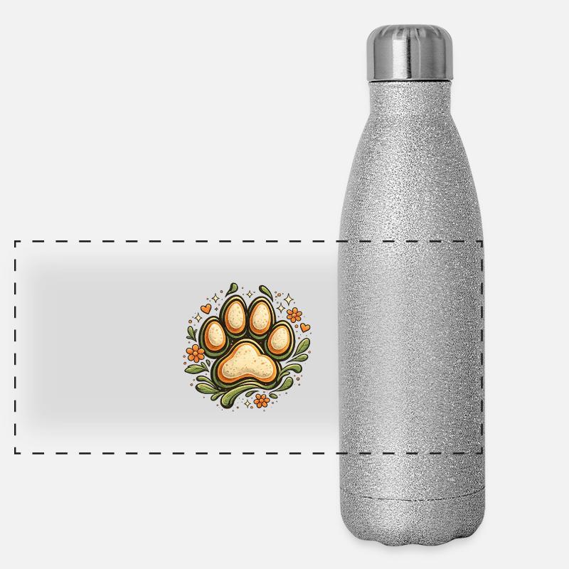 Patte de chien dans une couronne de fleurs Gourde isotherme panoramique pailletée 500 ml