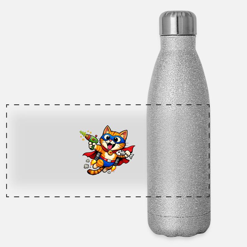 Superheldenkatze im Flug Panorama Glitzer Isolierflasche 500 ml