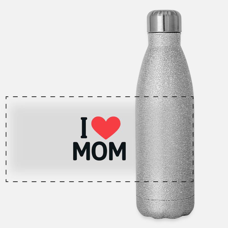 Ich liebe das MOM-Herzdesign - Panorama Glitzer Isolierflasche 500 ml - Silber Glitzer