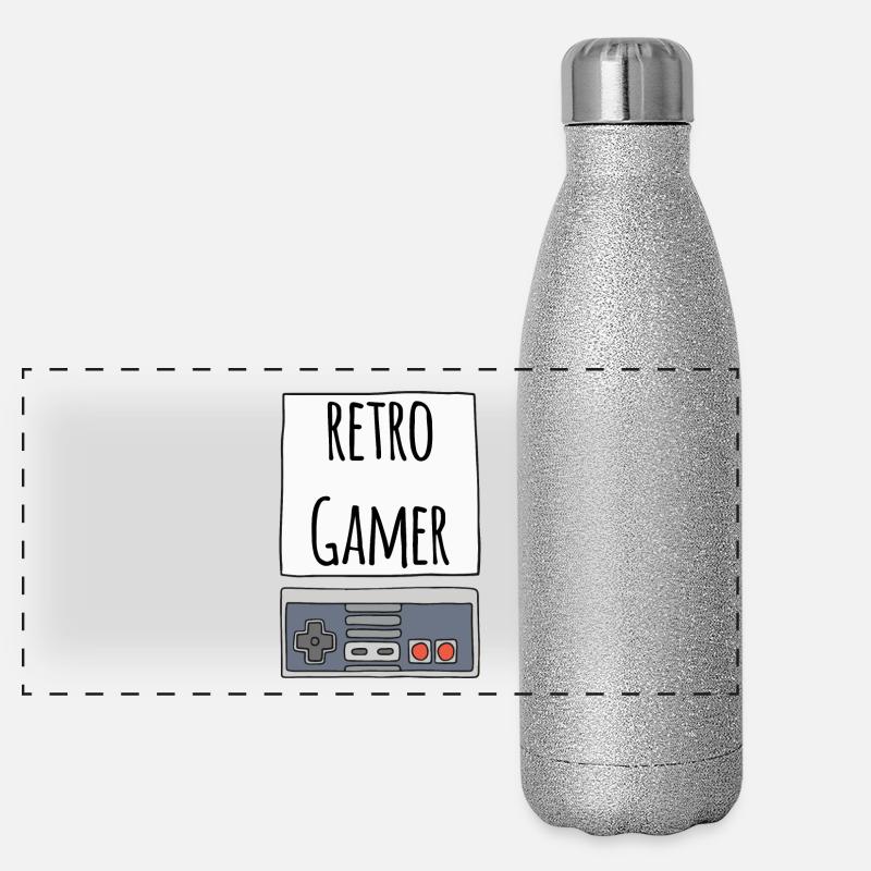 Gamer Retro - Panorama Glitzer Isolierflasche 500 ml - Silber Glitzer