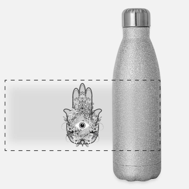 kunstvoll geschmückte Hand Fatimas mit Auge Panorama Glitzer Isolierflasche 500 ml