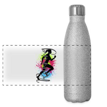 Running Sport Frau Joggerin Läuferin Rennen Laufen - Panorama Glitzer Isolierflasche 500 ml - Silber Glitzer - Vorne
