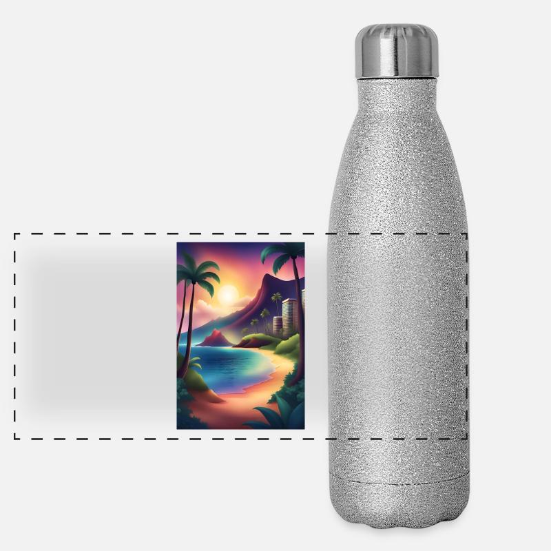 Beautiful sunset at a Miami beach Panoramic Glitter Thermal Bottle 500 ml