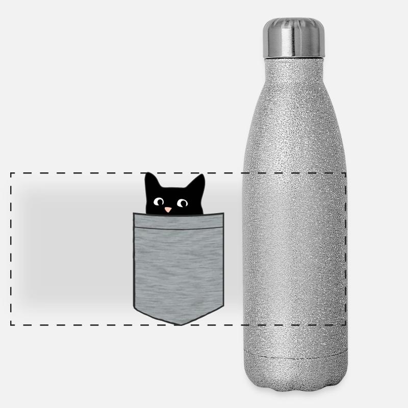 Schwarzes Kätzchen in Brusttasche Panorama Glitzer Isolierflasche 500 ml