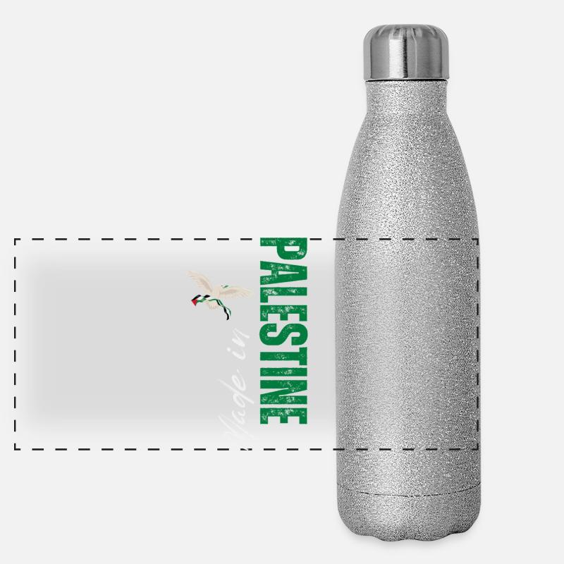Made in Palestine, vertical design Panoramic Glitter Thermal Bottle 500 ml